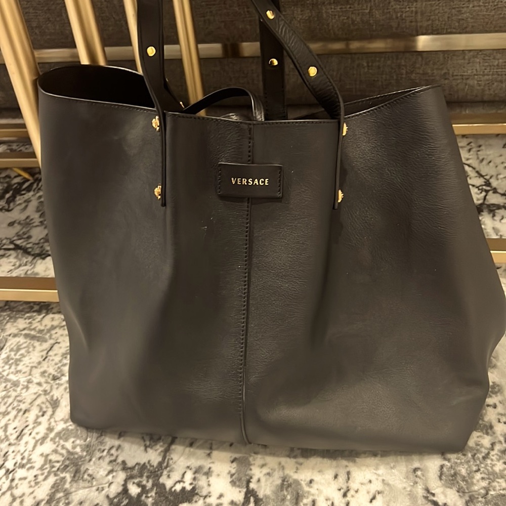 Versace black leather tote.